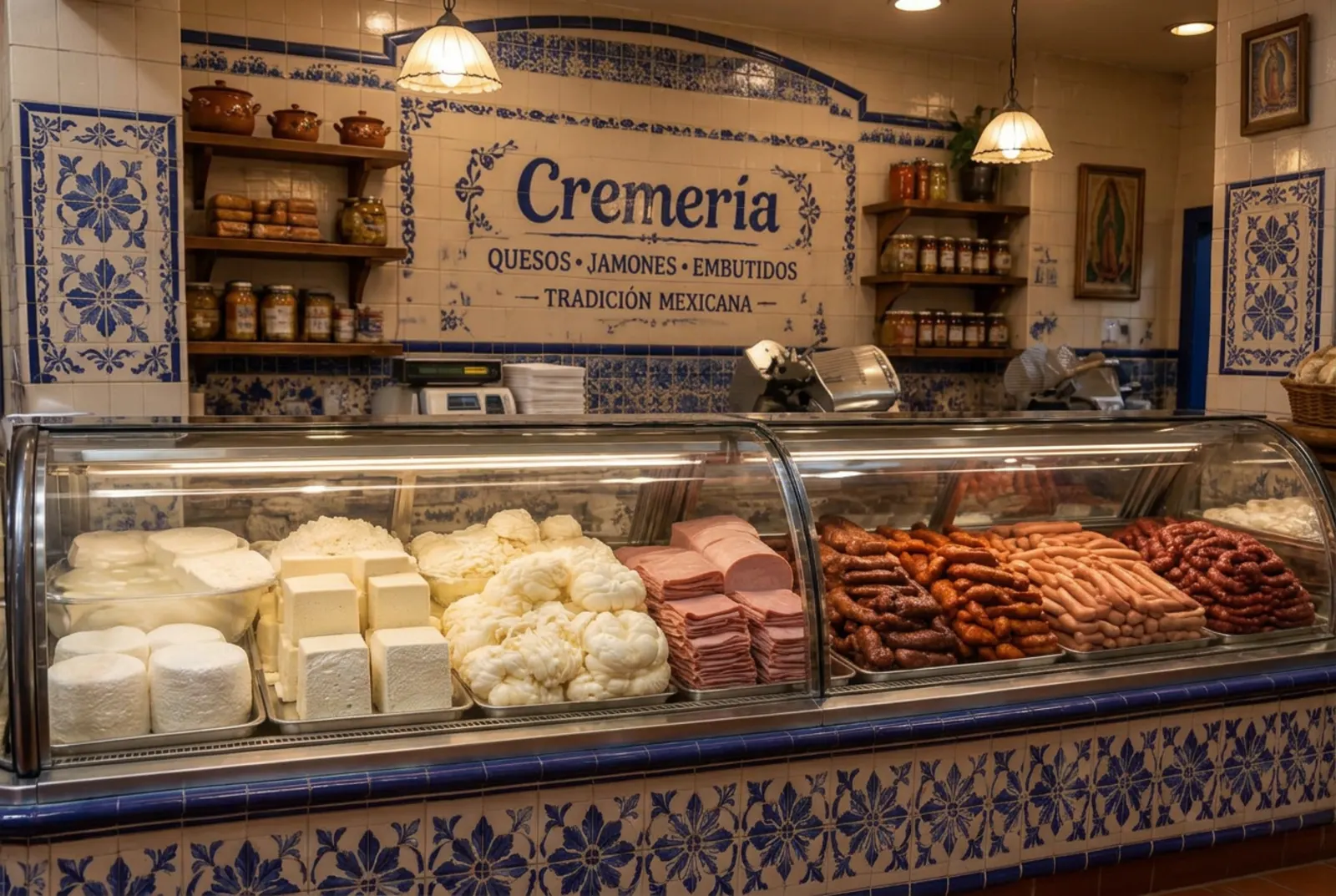 Vitrina refrigerada con quesos y embutidos